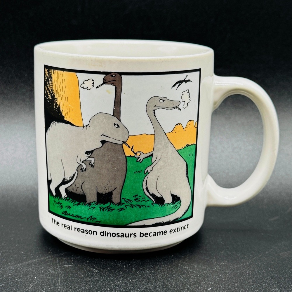 1982 The Far Side Gary Larson Dinosaur Mug Extinct Humor Vintage Coffee Cup